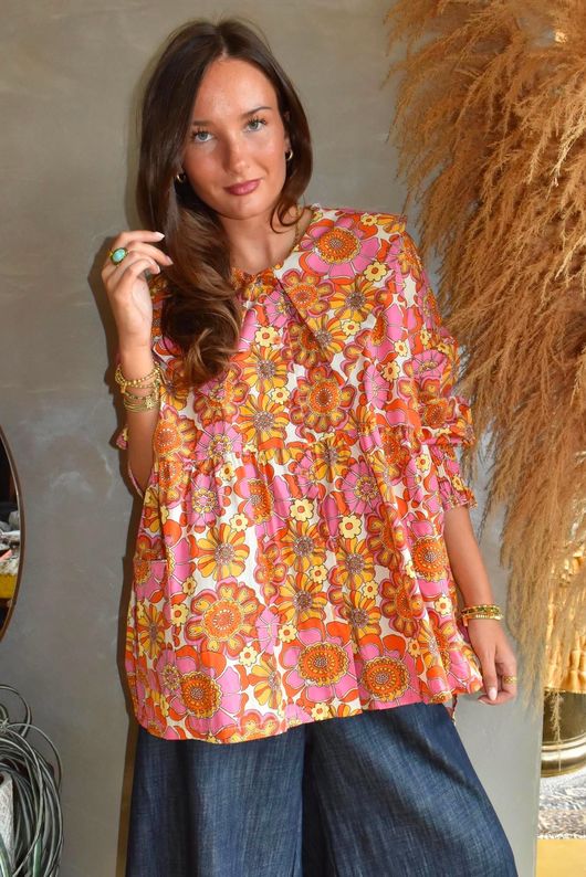 Annie 1972 Point Collar Smock Blouse Sergeant Pepper Pink